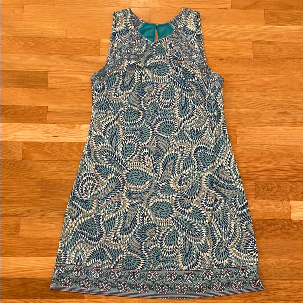 Hale Bob Blue and White Halter Sheath Mini Dress